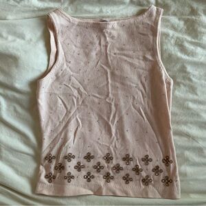 Ann Taylor Petites Pink Beaded Sequin Sleeveless Wool Cashmere Blend Top